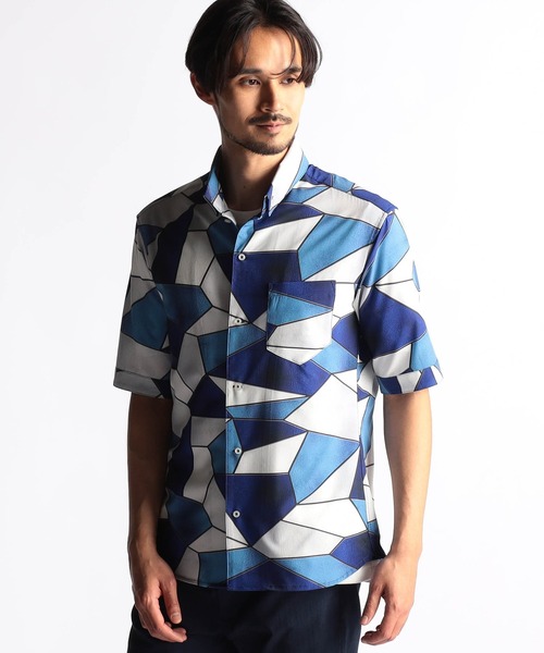 NICOLE CLUB FOR MEN（ニコルクラブフォーメン）の「アラカルトプリント ＢＤスタンドシャツ（シャツ/ブラウス・メンズ・ホワイト系/ブルー系/ブラック系・LARGE/MEDIUM/X-LARGE）」の3枚目の写真