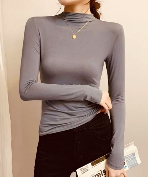 BANICO(バニコ)の「【Banico】ベーシックタートルネック長袖トップス(Tシャツ/カットソー・レディース・ライトグレー/ブラック/ダークグレー/オフホワイト・FREE)」の4枚目の写真