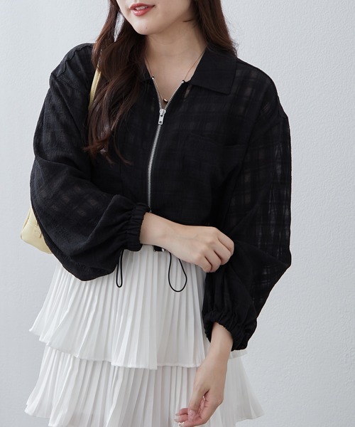 Another Branch olive des olive（アナザーブランチオリーブデオリーブ）の「ＷＺＩＰシアＢＺ（ブルゾン・レディース・ブラック/サックスブルー/オフホワイト・FREE）」の2枚目の写真