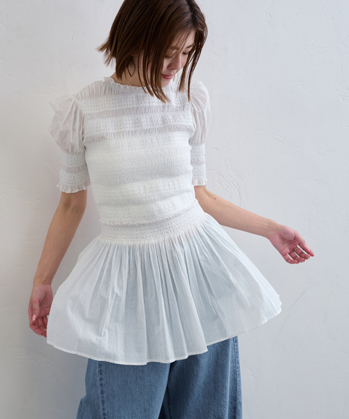ALEMAIS シャーリング ミニワンピース フローラル【関税なし】 miniministore｜ウエストシャーリング花柄ロングワンピース