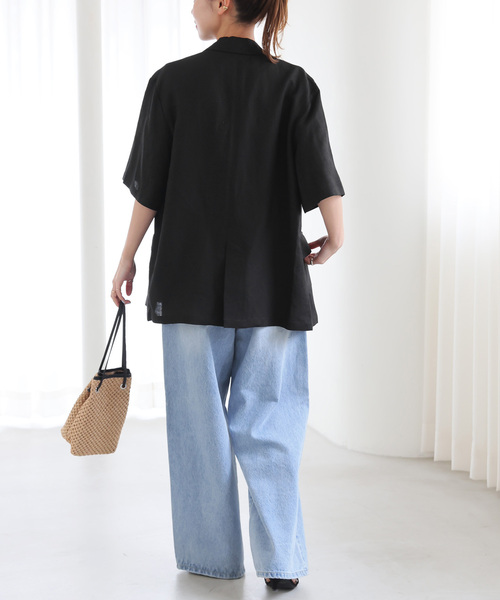 JOURNAL STANDARD relume（ジャーナルスタンダード　レリューム）の「《追加》ソフトリネンMIXハーフスリーブジャケット（テーラードジャケット・レディース・ブラック/ベージュ・FREE）」の6枚目の写真