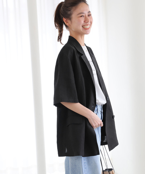 JOURNAL STANDARD relume（ジャーナルスタンダード　レリューム）の「《追加》ソフトリネンMIXハーフスリーブジャケット（テーラードジャケット・レディース・ブラック/ベージュ・FREE）」の8枚目の写真