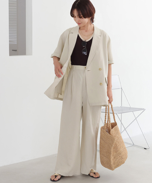 JOURNAL STANDARD relume（ジャーナルスタンダード　レリューム）の「《追加》ソフトリネンMIXハーフスリーブジャケット（テーラードジャケット・レディース・ブラック/ベージュ・FREE）」の11枚目の写真