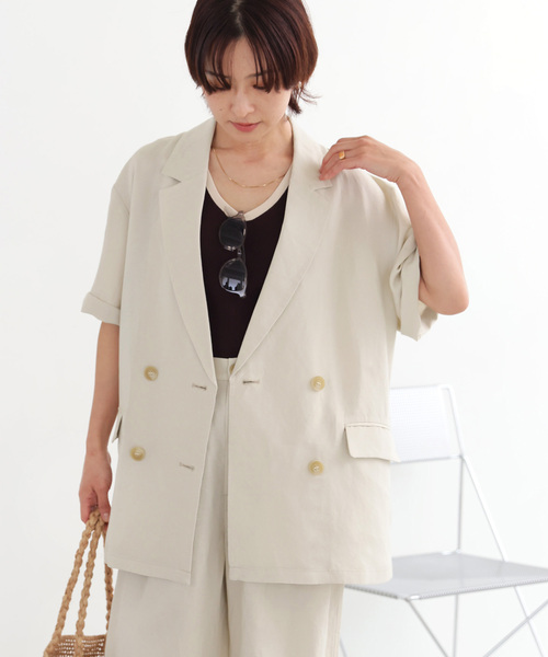 JOURNAL STANDARD relume（ジャーナルスタンダード　レリューム）の「《追加》ソフトリネンMIXハーフスリーブジャケット（テーラードジャケット・レディース・ブラック/ベージュ・FREE）」の15枚目の写真