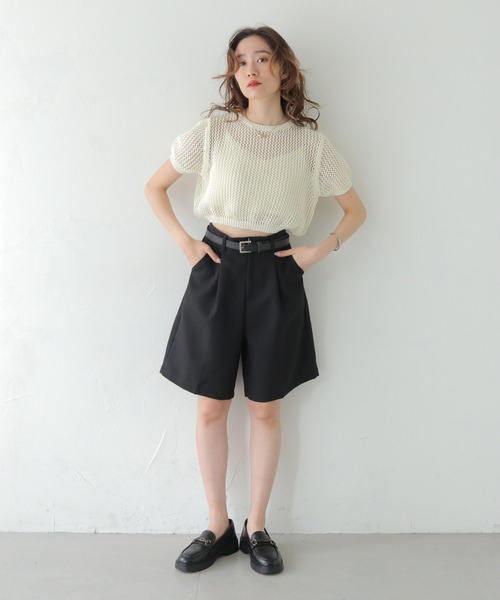 CLEIO（クレイオ）の「【CLEIO】ベルト付きタックショートパンツ BELTED TUCK SHORTS/737-13672（その他パンツ・レディース・アイボリー/ブラック・FREE）」の16枚目の写真