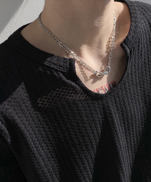 NOWLE（ノウル）の「【NOWLE】ワッフル デザイン Uネック 無地 ロンT（Tシャツ/カットソー・メンズ・グレー/ブラック/ホワイト・MEDIUM/LARGE/X-LARGE）」の12枚目の写真