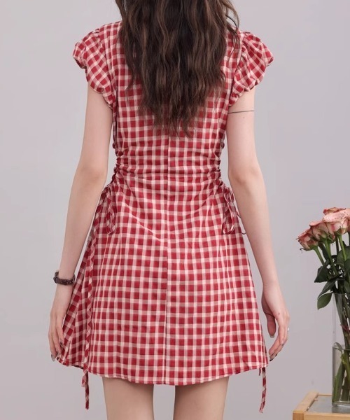 GEMEDA(ジェメダ)の「ウエストカットリボンチェックワンピース(ワンピース・レディース・レッド・M)」の10枚目の写真