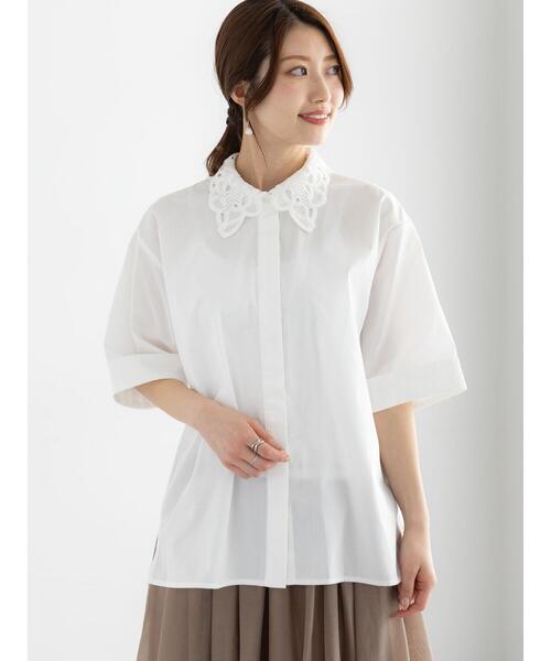 Te chichi（テチチ）の「レースカラー5分袖シャツブラウス（シャツ/ブラウス・レディース・オフホワイト/サックスブルー・F）」の15枚目の写真
