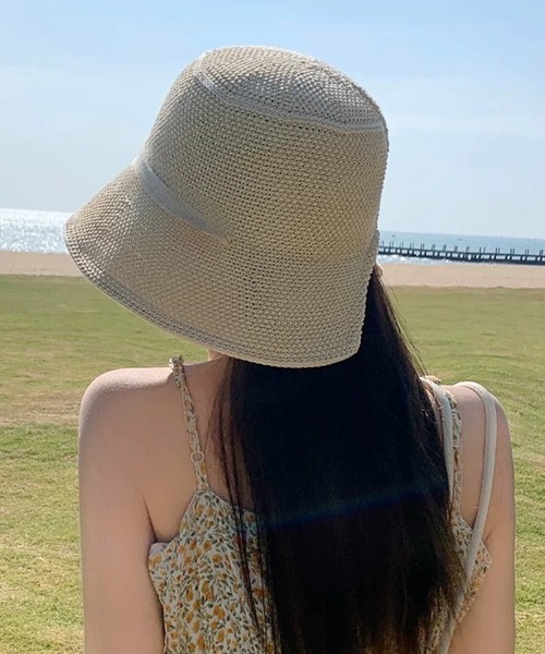 shopnikoniko（ショップニコニコ）の「ストローハット リボン 紐付き ペーパー編み  帽子 ハット（ハット・レディース・アイボリー/ベージュ/ブラック・フリー）」の7枚目の写真