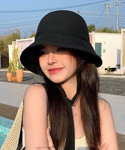 shopnikoniko（ショップニコニコ）の「ストローハット リボン 紐付き ペーパー編み  帽子 ハット（ハット・レディース・アイボリー/ベージュ/ブラック・フリー）」の8枚目の写真