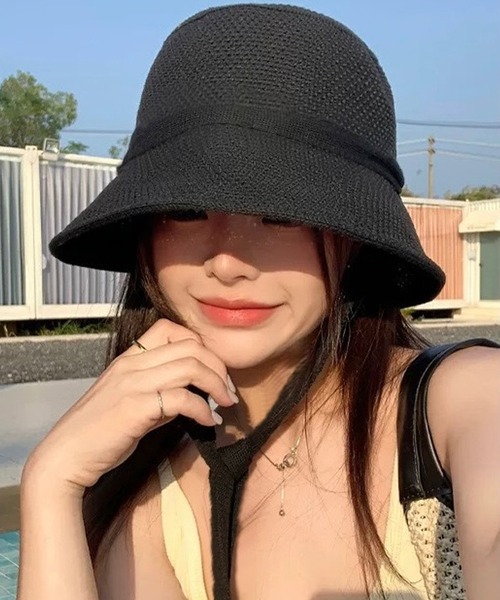 shopnikoniko（ショップニコニコ）の「ストローハット リボン 紐付き ペーパー編み  帽子 ハット（ハット・レディース・アイボリー/ベージュ/ブラック・フリー）」の9枚目の写真