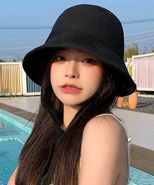 shopnikoniko（ショップニコニコ）の「ストローハット リボン 紐付き ペーパー編み  帽子 ハット（ハット・レディース・アイボリー/ベージュ/ブラック・フリー）」の10枚目の写真