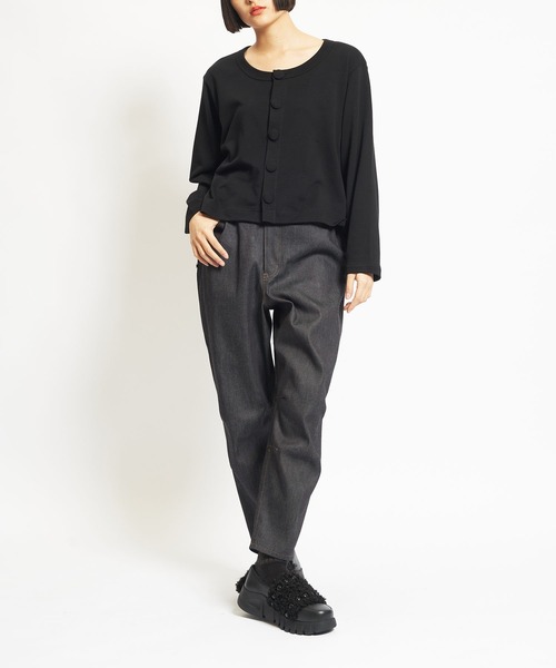 gomme（ゴム）の「8ozデニム　ニーダーツパンツ（デニムパンツ・レディース・ブラック/インディゴブルー・MEDIUM）」の5枚目の写真