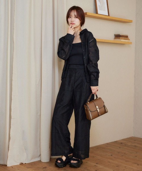 mysty woman（ミスティウーマン）の「パッチワークストレートパンツ 571300（その他パンツ・レディース・オフホワイト/ブラック・FREE）」の7枚目の写真