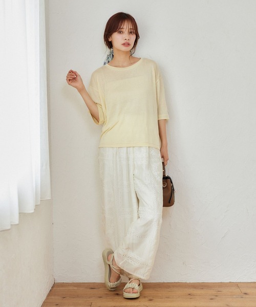 mysty woman（ミスティウーマン）の「パッチワークストレートパンツ 571300（その他パンツ・レディース・オフホワイト/ブラック・FREE）」の3枚目の写真