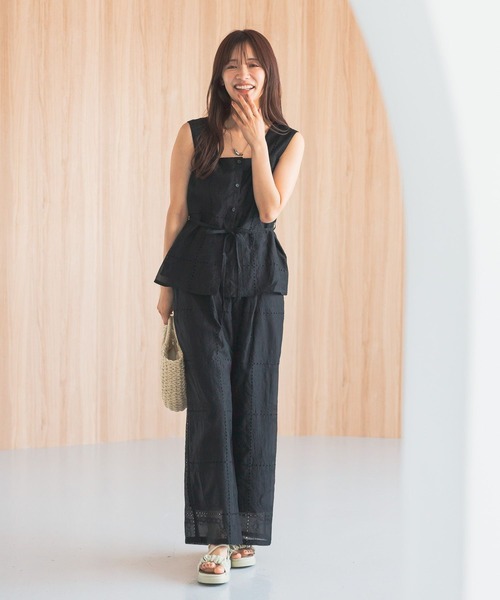 mysty woman（ミスティウーマン）の「パッチワークストレートパンツ 571300（その他パンツ・レディース・オフホワイト/ブラック・FREE）」の10枚目の写真