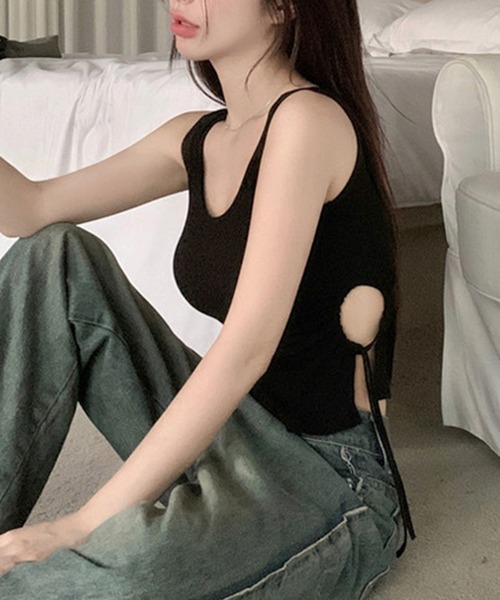 Lace Ladies(レースレディース)の「サイド カットアウト シャーリング カップ付き タンクトップ(タンクトップ・レディース・グリーン/ホワイト/ブラック・FREE)」の8枚目の写真