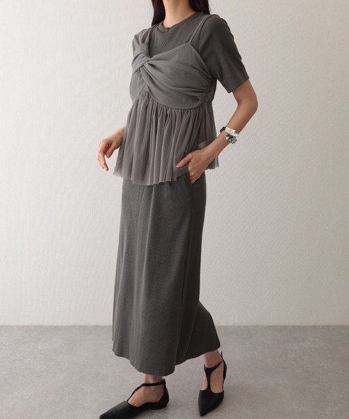 Lace Ladies(レースレディース)の「コットン バックスリット 半袖 カット ロング ワンピース(ワンピース・レディース・チャコールグレー/グレー/ブラック/モカ・S/FREE)」の2枚目の写真