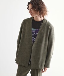 TK タケオキクチ フォーマル アンサンブル 刺繍 Aライン ノーカラー ライナー付】ツイルストレッチ ステンカラーコート