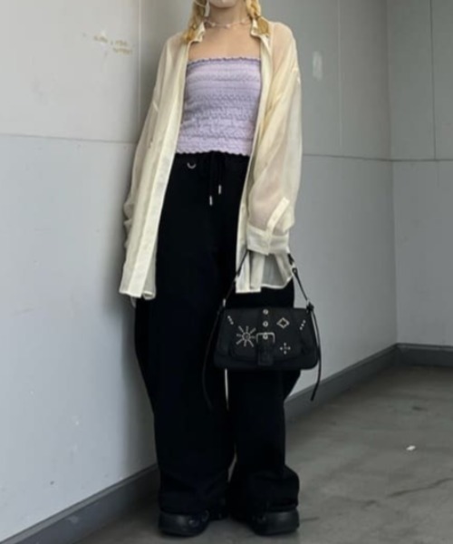 SLY スライ シアーシャツ バックタック オーバーサイズ リラックス ブルー SLY ブラウス シャツ SHEER BACK TUCK SH シアー バック タック