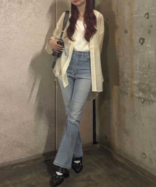 SLY スライ シアーシャツ バックタック オーバーサイズ リラックス ブルー SLY ブラウス シャツ SHEER BACK TUCK SH シアー バック タック