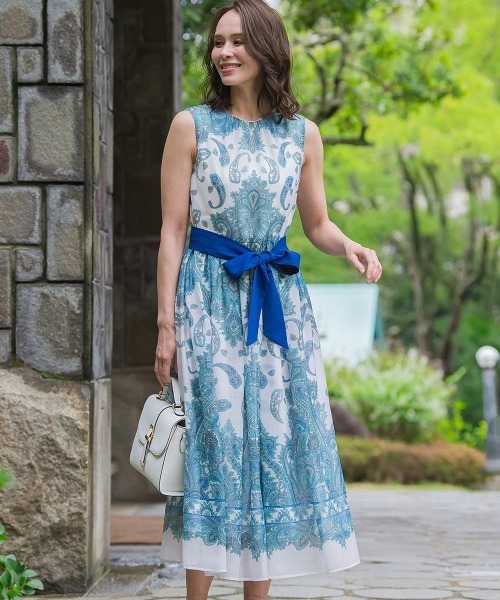 未使用　Viaggio Blu ビアッジョブルー　ノースリーブワンピース セール】ペイズリープリントワンピース≪手洗い可能