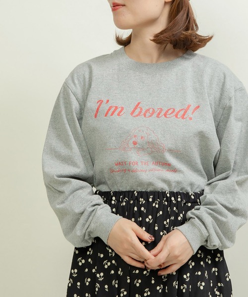 CHILD WOMAN(チャイルドウーマン)の「☆16/-天竺 秋を待つ犬プリント ロンT(Tシャツ/カットソー・レディース・グレー/ホワイト・FREE)」の2枚目の写真