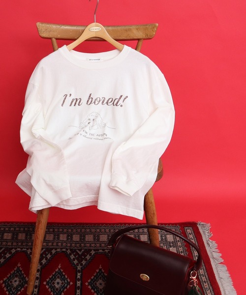 CHILD WOMAN(チャイルドウーマン)の「☆16/-天竺 秋を待つ犬プリント ロンT(Tシャツ/カットソー・レディース・グレー/ホワイト・FREE)」の1枚目の写真