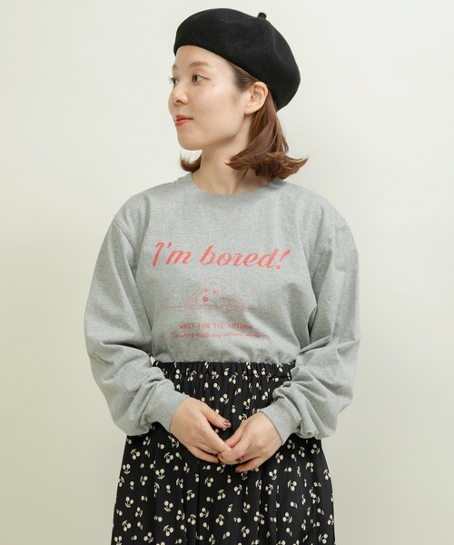 CHILD WOMAN(チャイルドウーマン)の「☆16/-天竺 秋を待つ犬プリント ロンT(Tシャツ/カットソー・レディース・グレー/ホワイト・FREE)」の7枚目の写真