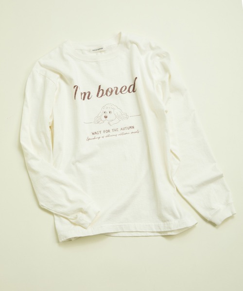 CHILD WOMAN(チャイルドウーマン)の「☆16/-天竺 秋を待つ犬プリント ロンT(Tシャツ/カットソー・レディース・グレー/ホワイト・FREE)」の4枚目の写真