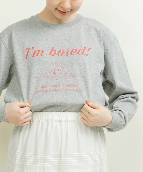 CHILD WOMAN(チャイルドウーマン)の「☆16/-天竺 秋を待つ犬プリント ロンT(Tシャツ/カットソー・レディース・グレー/ホワイト・FREE)」の14枚目の写真