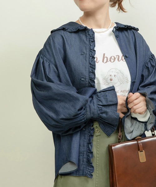 CHILD WOMAN(チャイルドウーマン)の「☆16/-天竺 秋を待つ犬プリント ロンT(Tシャツ/カットソー・レディース・グレー/ホワイト・FREE)」の3枚目の写真