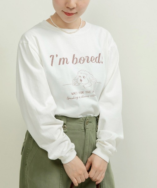 CHILD WOMAN(チャイルドウーマン)の「☆16/-天竺 秋を待つ犬プリント ロンT(Tシャツ/カットソー・レディース・グレー/ホワイト・FREE)」の22枚目の写真