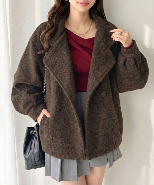 mily bilet（ミウィビレット）の「【mily bilet】コクーンで魅せる。ウールライクリングニットスタンドカラーコート（チェスターコート・レディース・ブラウン/ブラック/アイボリー/グレー・LARGE/MEDIUM/SMALL/X-LARGE）」の4枚目の写真