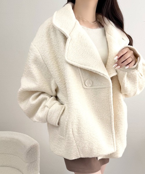 mily bilet（ミウィビレット）の「【mily bilet】コクーンで魅せる。ウールライクリングニットスタンドカラーコート（チェスターコート・レディース・ブラウン/ブラック/アイボリー/グレー・LARGE/MEDIUM/SMALL/X-LARGE）」の11枚目の写真