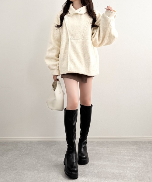 mily bilet（ミウィビレット）の「【mily bilet】コクーンで魅せる。ウールライクリングニットスタンドカラーコート（チェスターコート・レディース・ブラウン/ブラック/アイボリー/グレー・LARGE/MEDIUM/SMALL/X-LARGE）」の12枚目の写真