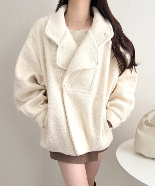 mily bilet（ミウィビレット）の「【mily bilet】コクーンで魅せる。ウールライクリングニットスタンドカラーコート（チェスターコート・レディース・ブラウン/ブラック/アイボリー/グレー・LARGE/MEDIUM/SMALL/X-LARGE）」の13枚目の写真