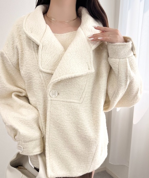 mily bilet（ミウィビレット）の「【mily bilet】コクーンで魅せる。ウールライクリングニットスタンドカラーコート（チェスターコート・レディース・ブラウン/ブラック/アイボリー/グレー・LARGE/MEDIUM/SMALL/X-LARGE）」の14枚目の写真