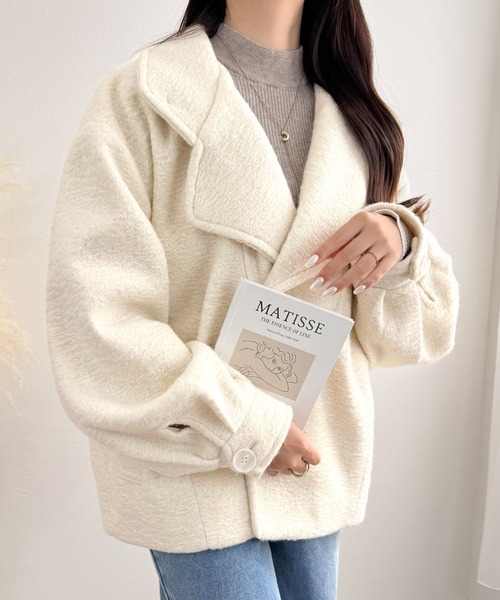 mily bilet（ミウィビレット）の「【mily bilet】コクーンで魅せる。ウールライクリングニットスタンドカラーコート（チェスターコート・レディース・ブラウン/ブラック/アイボリー/グレー・LARGE/MEDIUM/SMALL/X-LARGE）」の16枚目の写真