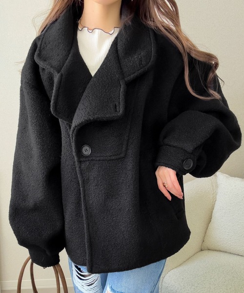 新品未使用タグ付き エムドットem. コクーンウールコート 黒 EMMA CLOTHES チェスターコート コート テックメルトンオーバーロング