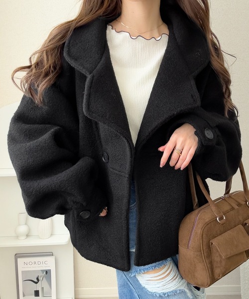 mily bilet（ミウィビレット）の「【mily bilet】コクーンで魅せる。ウールライクリングニットスタンドカラーコート（チェスターコート・レディース・ブラウン/ブラック/アイボリー/グレー・LARGE/MEDIUM/SMALL/X-LARGE）」の20枚目の写真