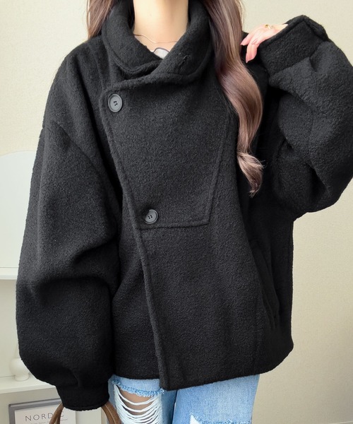 mily bilet（ミウィビレット）の「【mily bilet】コクーンで魅せる。ウールライクリングニットスタンドカラーコート（チェスターコート・レディース・ブラウン/ブラック/アイボリー/グレー・LARGE/MEDIUM/SMALL/X-LARGE）」の21枚目の写真