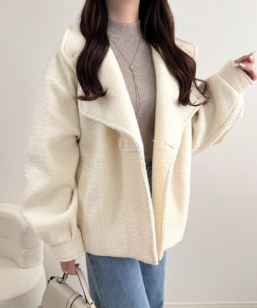 mily bilet（ミウィビレット）の「【mily bilet】コクーンで魅せる。ウールライクリングニットスタンドカラーコート（チェスターコート・レディース・ブラウン/ブラック/アイボリー/グレー・LARGE/MEDIUM/SMALL/X-LARGE）」の10枚目の写真