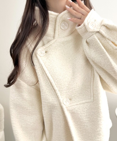 mily bilet（ミウィビレット）の「【mily bilet】コクーンで魅せる。ウールライクリングニットスタンドカラーコート（チェスターコート・レディース・ブラウン/ブラック/アイボリー/グレー・LARGE/MEDIUM/SMALL/X-LARGE）」の9枚目の写真