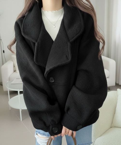 mily bilet（ミウィビレット）の「【mily bilet】コクーンで魅せる。ウールライクリングニットスタンドカラーコート（チェスターコート・レディース・ブラウン/ブラック/アイボリー/グレー・LARGE/MEDIUM/SMALL/X-LARGE）」の7枚目の写真