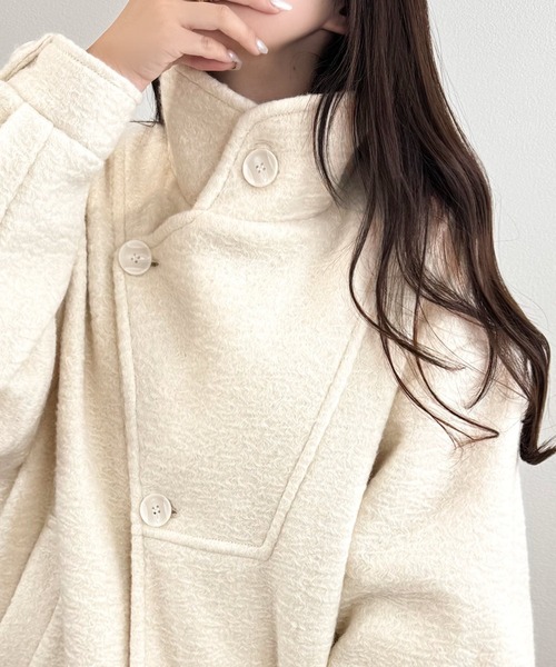 mily bilet（ミウィビレット）の「【mily bilet】コクーンで魅せる。ウールライクリングニットスタンドカラーコート（チェスターコート・レディース・ブラウン/ブラック/アイボリー/グレー・LARGE/MEDIUM/SMALL/X-LARGE）」の6枚目の写真