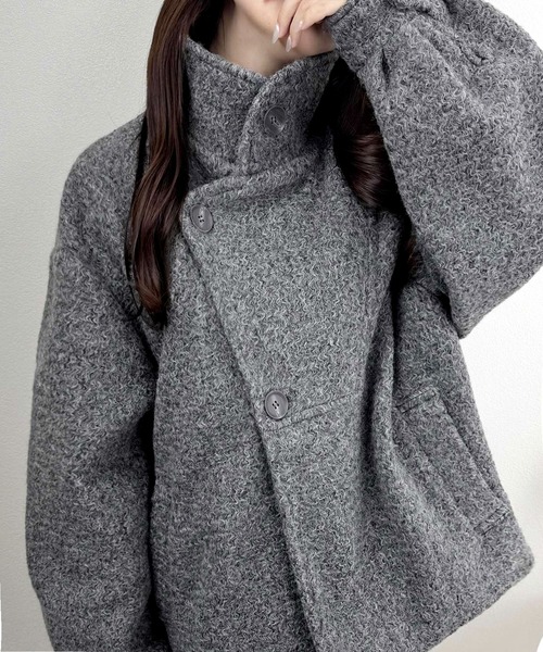 mily bilet（ミウィビレット）の「【mily bilet】コクーンで魅せる。ウールライクリングニットスタンドカラーコート（チェスターコート・レディース・ブラウン/ブラック/アイボリー/グレー・LARGE/MEDIUM/SMALL/X-LARGE）」の8枚目の写真