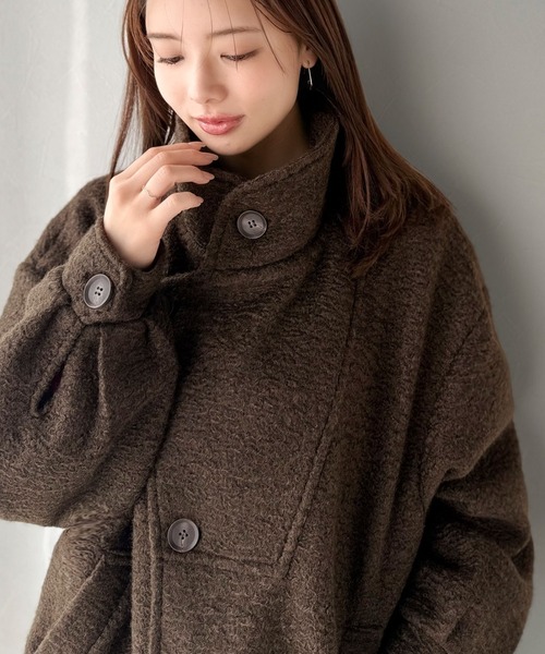 mily bilet（ミウィビレット）の「【mily bilet】コクーンで魅せる。ウールライクリングニットスタンドカラーコート（チェスターコート・レディース・ブラウン/ブラック/アイボリー/グレー・LARGE/MEDIUM/SMALL/X-LARGE）」の5枚目の写真