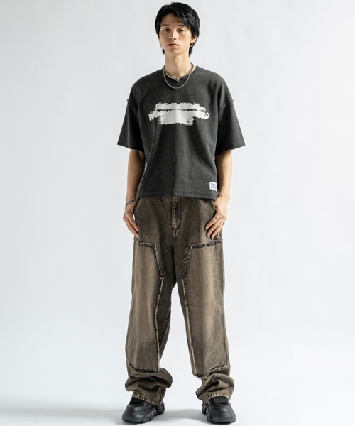 【新品未使用】ILLIGO VネックジャージTシャツ ブラック セール】Vintage Design Graphic Thermal V-neck Tee
