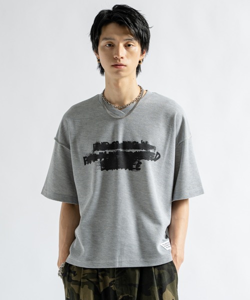 セール】Vintage Design Graphic Thermal V-neck Tee